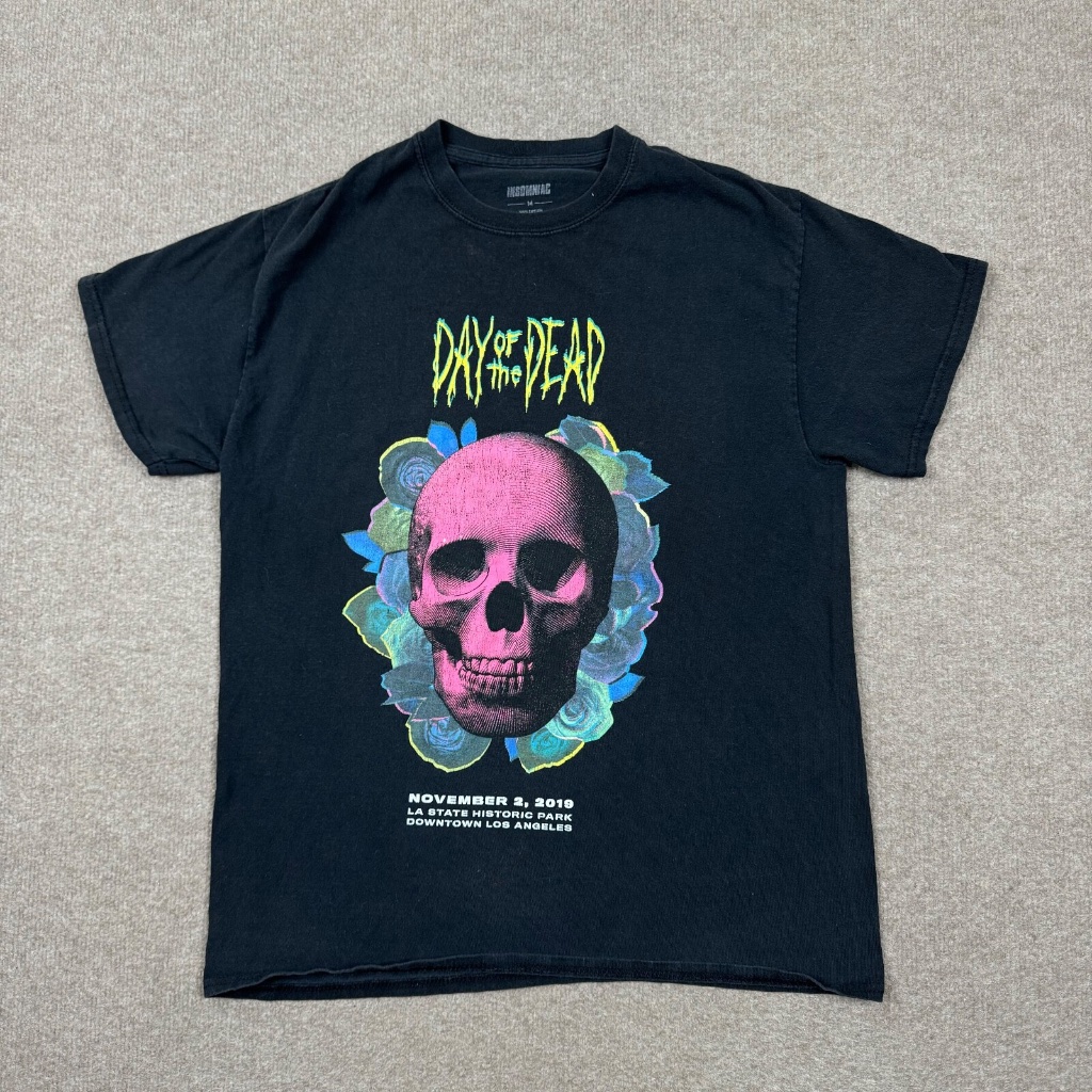 Insomniac Graphic T Shirt Men's Size M Black Short Sleeve Day Of The Dead Skull